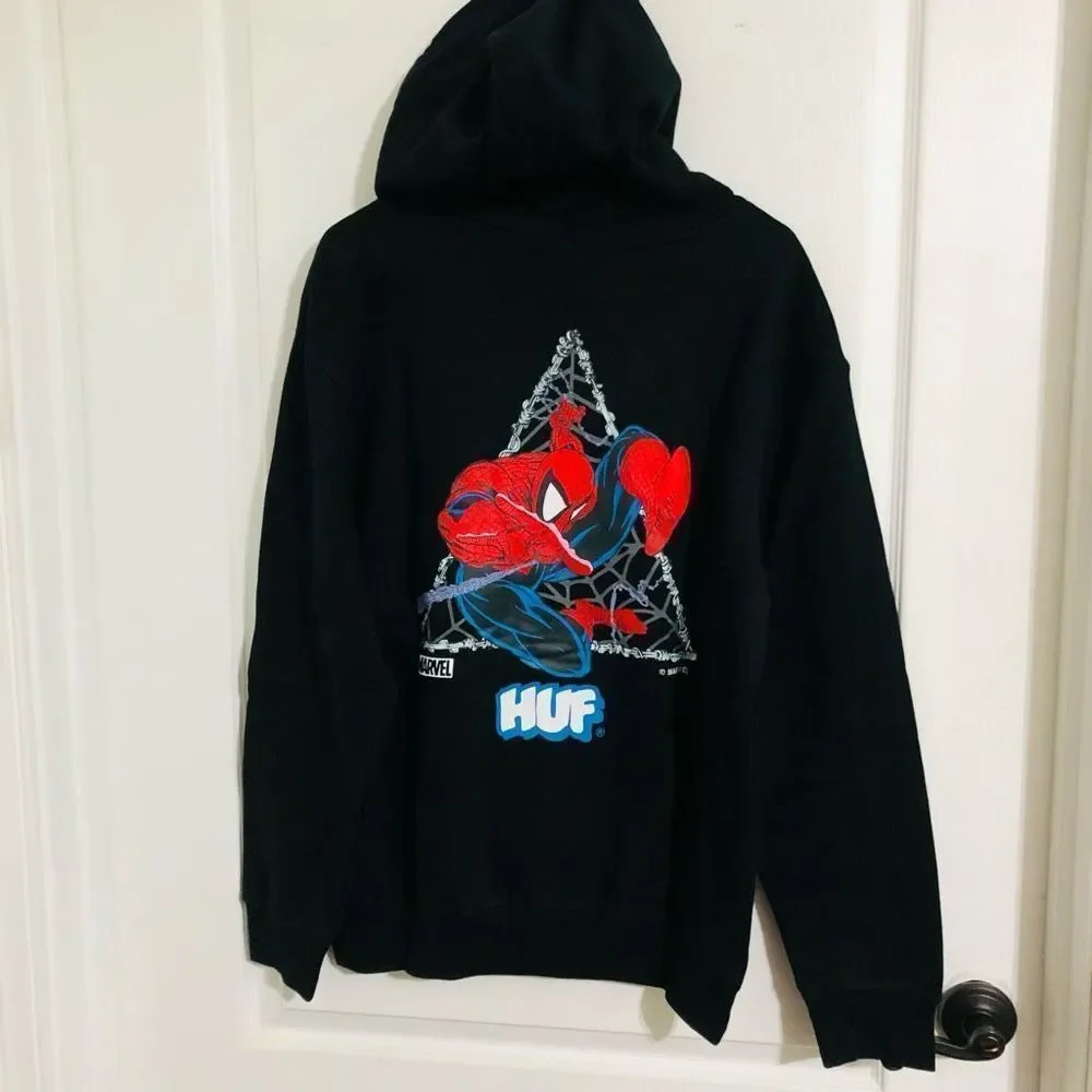 HUF Marvel Men's Spider Man Black Hoodie Sweatshirt Size Small NWT‎